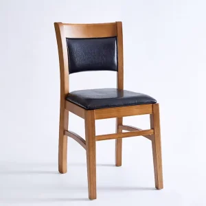 Modern Solid Wood Dining Chair with Black Leather Upholstery and Wooden Frame for Restaurant Furniture and Living Room Use