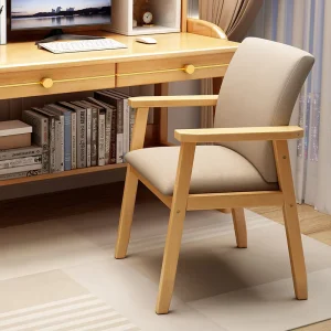 Modern Solid Wood Dining Chair with Upholstered Seat and Armrests Nordic Accent Chair for Dining Room Office & Bedroom Kitchen