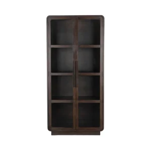 Modern Solid Wood Display Cabinet Tall Glass Door Bookcase with Rounded Corners Minimalist Design