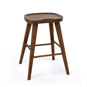 Modern Solid Wood Durable Portable Bar Stool with Footrest and Curved Seat for Kitchen and Breakfast Counter Dining