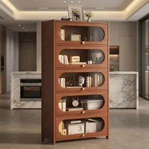 Modern Solid Wood Dustproof Book Cabinet and Bookcase with Doors for Living Room and Home Office