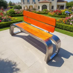 Modern Solid Wood Eco Friendly Durable Waterproof Outdoor Patio Bench with Metal Frame for Commercial Use in Schools Villas