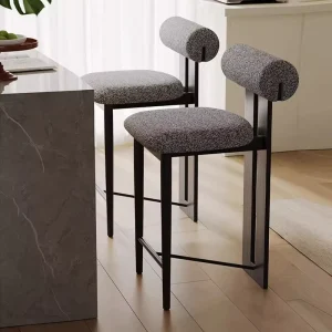 Modern Solid Wood Ergonomic Bar Stool with Cylindrical Back Padded Seat Sturdy Frame Footrest for Home Bar Dining Kitchen Island