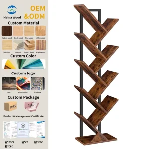 Modern Solid Wood Floor Standing 9 Tier Eco friendly Durable Bookshelf Display CDs Books Living Room Home Office