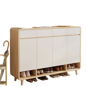 Modern Solid Wood Foldable Portable Shoe Cabinet with Integrated Storage for Living Room Dining Area Hotel Use