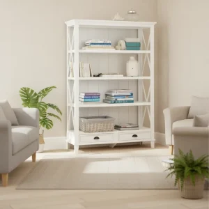 Modern Solid Wood Freestanding 4 Tier Bookcase Bookshelf with Storage for Home and Office