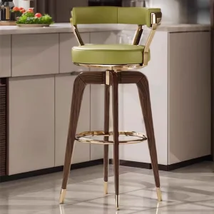 Modern Solid Wood High Bar Stool Light Backrest Eco Friendly Chrome Base Outdoor Living Room Cafe Hotel Commercial Dining Use