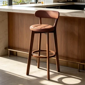 Modern Solid Wood High Bar Stool with Backrest Eco Friendly Commercial Use for Cafe Restaurant