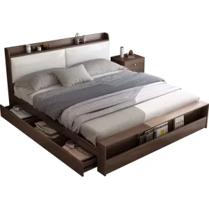 Modern Solid Wood Hotel Bedroom Set Queen Bed Frame with Storage Drawer