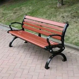 Modern Solid Wood Park Bench Metal Frame Durable Eco friendly Water Resistant Outdoor Seating Contemporary Style Patio