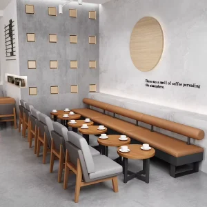 Modern Solid Wood Restaurant Furniture Cafe Sofa Booth Customized Coffee Shop Table Chair Combination 4 Seater Catering Milk Tea