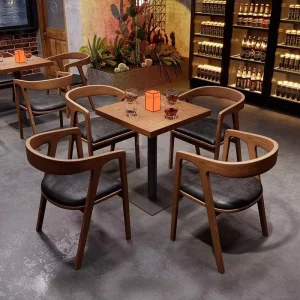 Modern Solid Wood Restaurant Table Chair Set Upholstered Seat Cafe Restaurant Furniture for Bistro Coffee Shop Bar Commercial