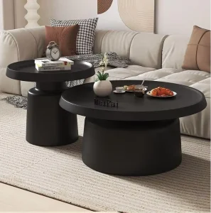 Modern Solid Wood Round Metal Side Table Durable Iron Coffee Table for Living Room Home Furniture