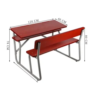 Modern Solid Wood School Benches and Desk Chair Set with Customizable Color Powder Coated Frame