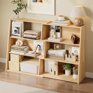 Modern Solid Wood Simple Trapezoidal Floor to ceiling Bookshelf Living Room Home Office Furniture Self assembled Storage Shelf