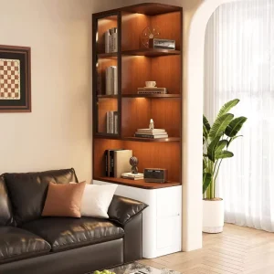 Modern Solid Wood Space Saving Bedroom Apartment School Living Room Library Bookcase Glass Door Storage Cabinet