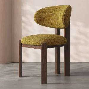 Modern Solid Wood Upholstered Dining Chair with Curved Back Nordic Fabric Chair for Home Cafe Restaurant Hotel Furniture OEM ODM