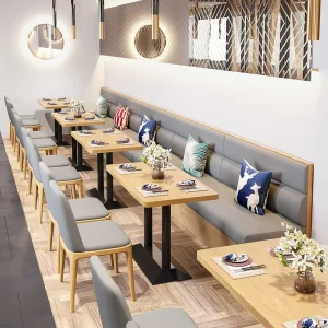 Modern Solid Wood Wall side Booth Seating Sofas and Table Chair Sets for Western Tea Restaurants Cafs and Milk Tea Shops