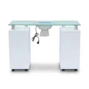 Modern Spa Beauty Salon White Portable Nail Station Glass Top Manicure Table With Exhaust Fan