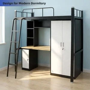 Modern Space Efficient Steel Bunk Bed with Study Desk and Wardrobe for Teen Bedrooms School Hostels and Dormitories