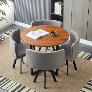 Modern Space Save Small Home Dinning Furniture Restaurant Round MDF Wood Dining Table and 4 Chair Set