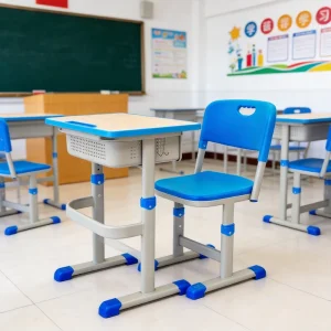 Modern Space Saving Folding Stage Integrated Seating Metal Frame for School Performances Assemblies Student Table Desk Chair Set