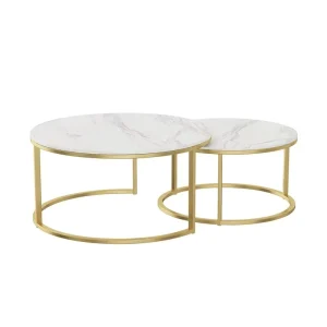 Modern Space Saving Marble Top Coffee Tables Round Coffee Table Set for Living Room Bedroom Hotel Use