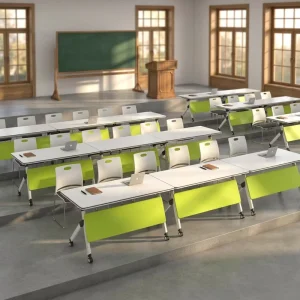 Modern Space Saving Nesting Flip Top Training Table Mobile Foldable Office Meeting Desk with Wheels for Seminar School Room