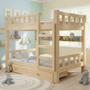 Modern Space Saving Solid Pine Bunk Bed with Storage Stairs EUDR & CE Certified for School Dormitory Project