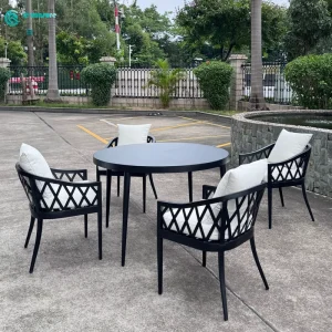 Modern Special Outdoor Garden Furniture Durable All Aluminum Frame Dining Chair with Round Table Set for Villa Courtyard Hotel