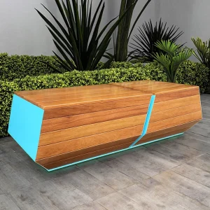 Modern Splicing Outdoor Wooden Bench with Metal Frame Customized Chairs for Shopping Mall Center