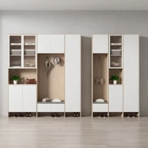 Modern Split Design Entry Cabinet Space Saving Shoe Rack Coat Hook Open Compartment Household Hall Organizer