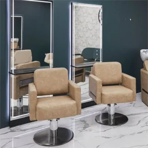 Modern Square Back Salon Styling Chair Hydraulic Adjustable Hairdressing Chair with Gold Accents