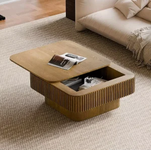 Modern Square Coffee Table with Storage Wood Material for Living Room and Hotel Use