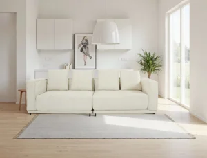 Modern Square Industrial Sectional Sofa Extendable Fabric Couch with Black Metal Frame for Living Room Workshop Basement