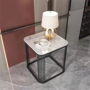 Modern Square Portable Coffee Table with Metal & Marble Top and Golden Frame White & Gold Finish Living Room Furniture