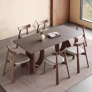 Modern Square Slate Top Dining Table Set Wood Legs 6 Seater Versatile Design for Hotel Contemporary Living Dining Areas