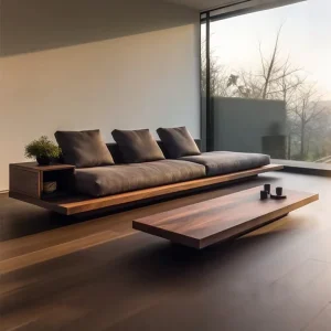 Modern Square Upholstered Three Seat Black Walnut Living Room Sofa High Density Sponge for Living Rooms Villas Hotel Lobbies