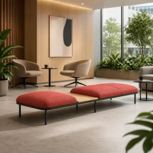Modern Square Waiting Room Ottoman Fabric Upholstered Medical Clinic Seating Hospital Reception Stool for Waiting Area