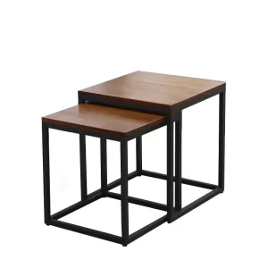 Modern Square Wood Grain Coffee Table with Black Metal Frame for Home Kitchen Bedroom Tea Time Living Room Furniture