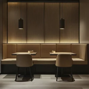 Modern Square Wooden Leather Curved Commercial Hotel Tea Shop Restaurant Sofa Booth Seating Chair and Table Furniture Set