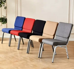 Modern Stackable Church Chairs with Interlocking Fasteners Metal Frame Fabric Conference Room Chairs for Event Hall