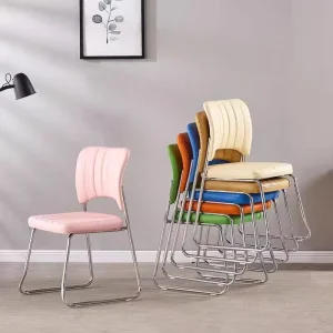Modern Stackable Meeting Room Reception Leather Office Conference Chair with Stainless Legs Green