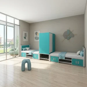 Modern Staff Dormitory Metal Bed with Storage Cabinet for Hotel & School Use Easy Assembly