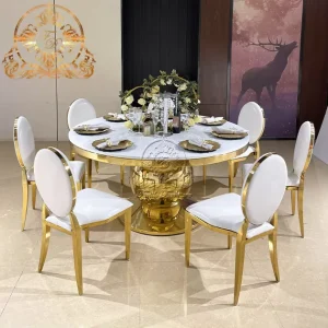 Modern Stainless Steel Base MDF Top Commercial Hotel Use Dining Room Table Set