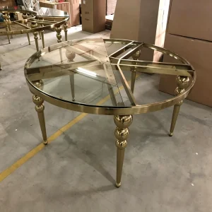 Modern Stainless Steel Dining Table with Transparent Glass Top for Outdoor Use in Hotels and Wedding Parties