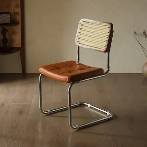 Modern Stainless Steel Frame Office Chairs Leather Rattan Chairs Restaurants Hotels Cafes Nordic Dining Chairs