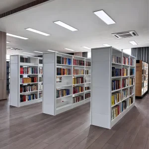 Modern Stainless Steel Frame School Commercial Library Shelving System Adjustable Shelves Durable Floor Standing Bookshelf
