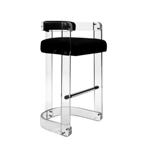 Modern Stainless Steel High Bar Stool Commercial Furniture with Acrylic Foot Brace and Velvet Seat Bar Chair