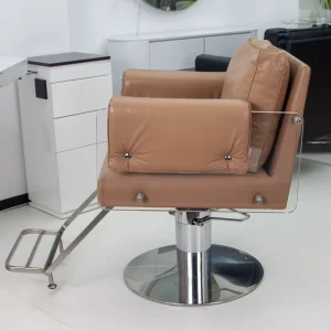 Modern Stainless Steel Hydraulic Barber Chair Leather Seat Salon Styling Chair Adjustable Reclining Height Professional Heavy